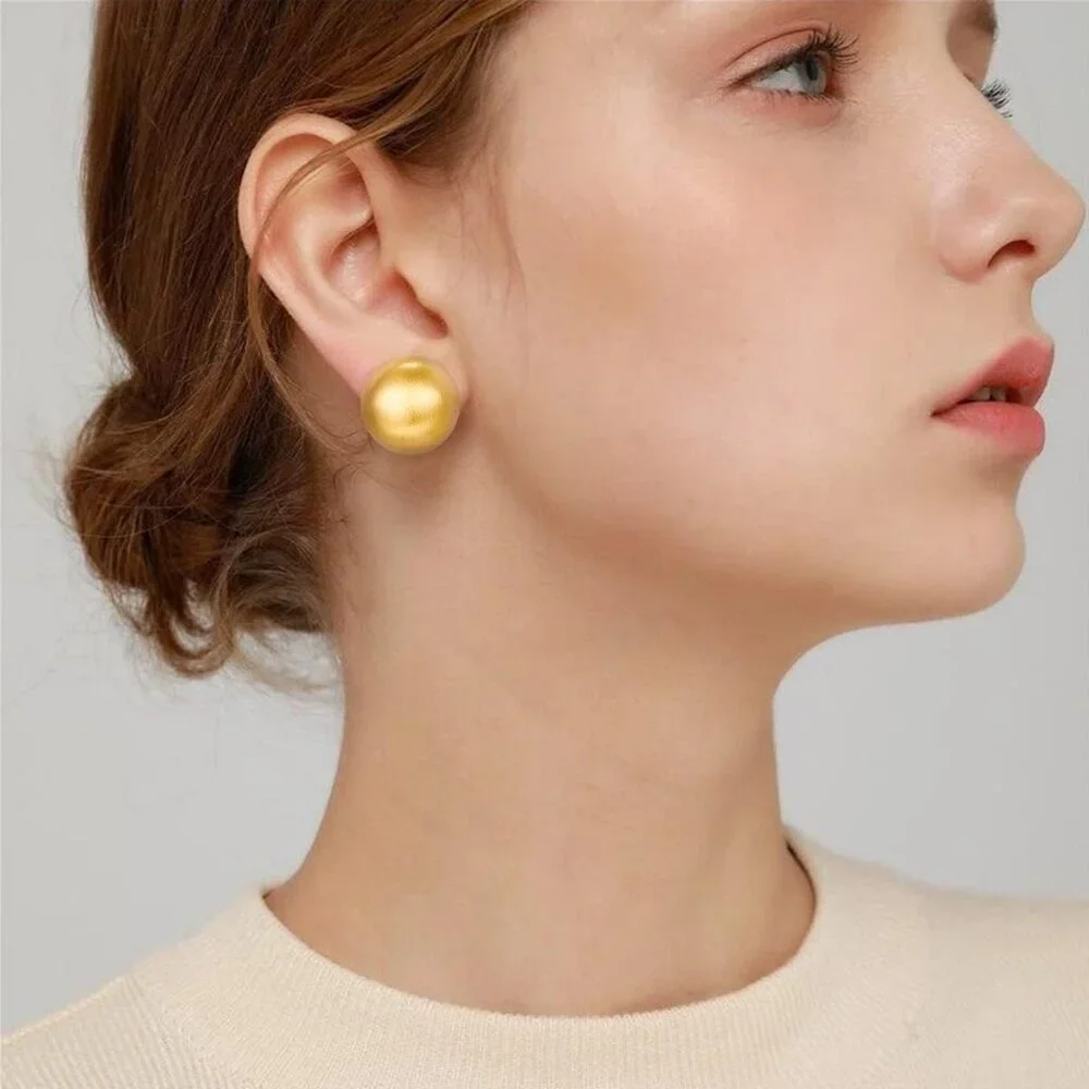 Stud Earrings for Women Half-ball Mattle Gold Sliver Studs Gold Brushed Button E - Picture 2 of 7
